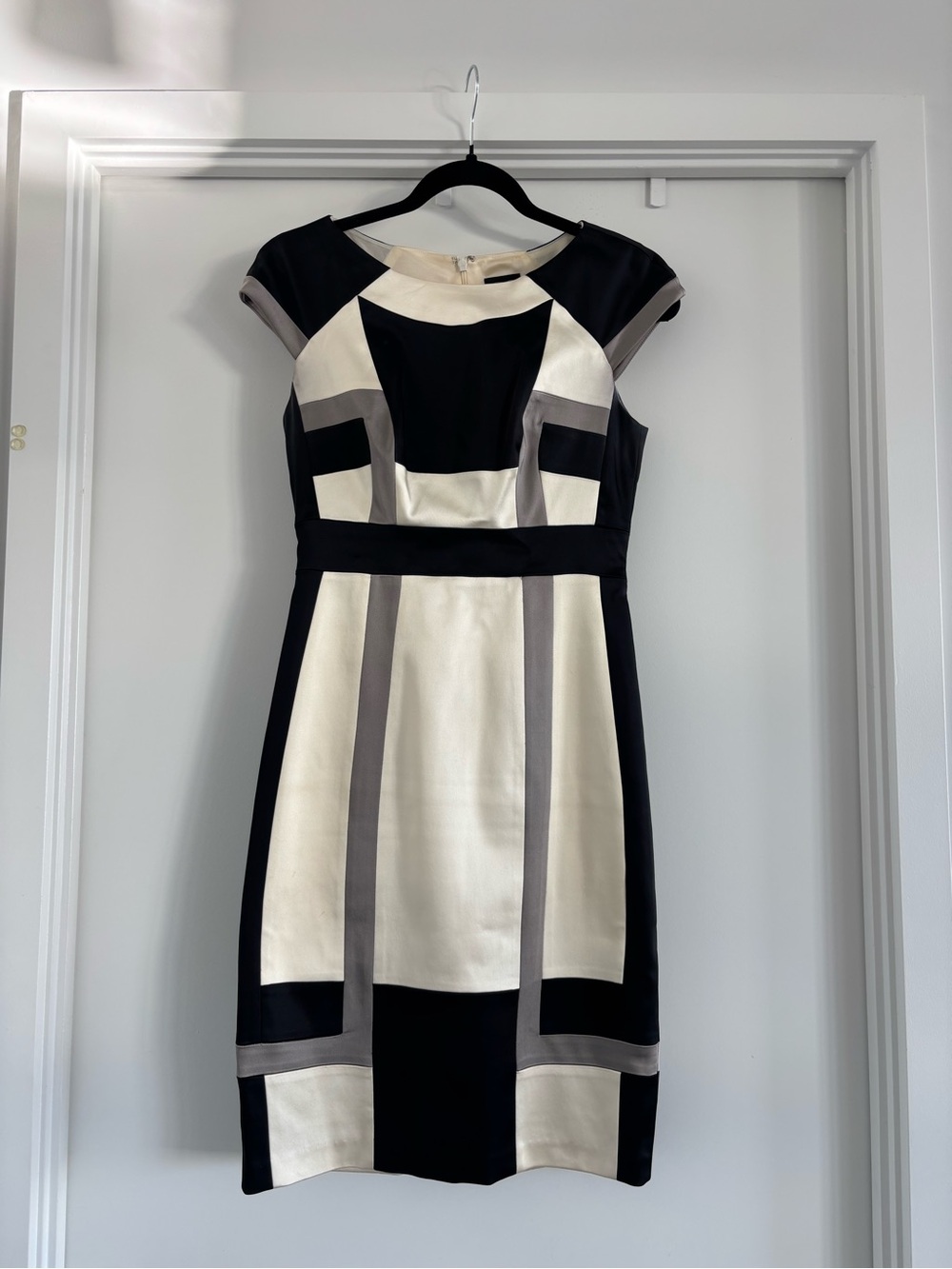 Jax Black, Ivory & Gray Colorblock Sheath Dress